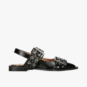 Ganni Leather Buckle Ballet Shoes