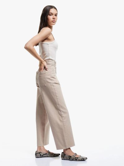 Cotton Crop Jeans With Pockets