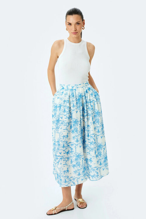 High Waisted Flared Midi Skirt