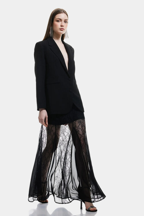 Long Flared Skirt With Lace Lining